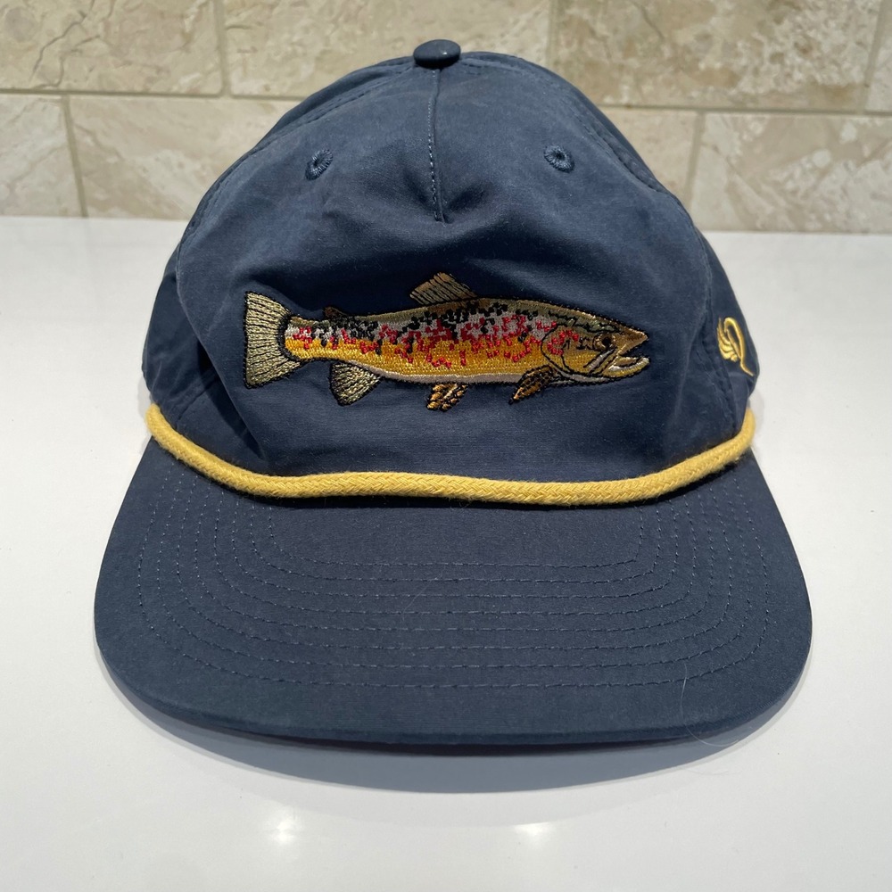 Duck Camp Navy Blue Trout Embroidered Rope Hat Snapback Fly Fishing Cap